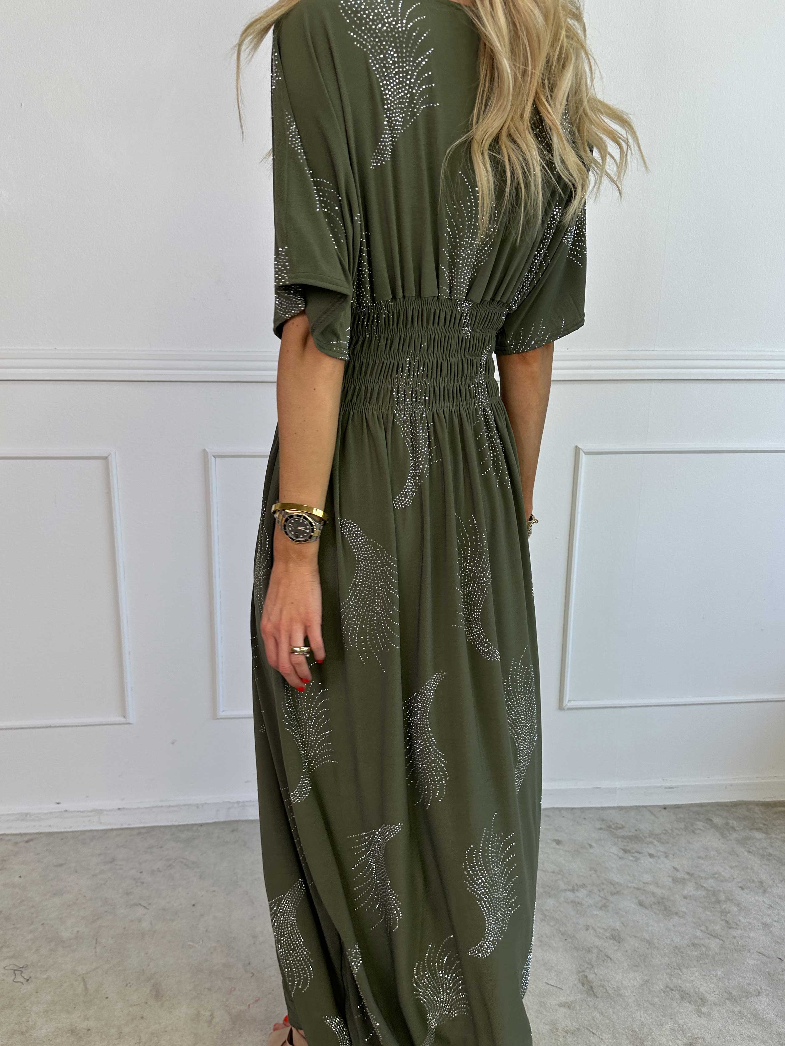 Pams Leaf Crystal - Lang elastisk kjole med mønster af similisten